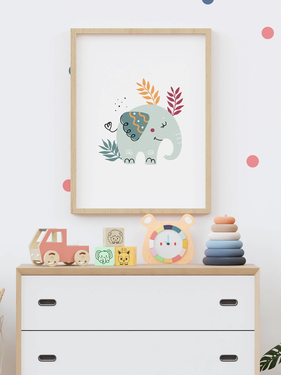Sevimli Fil Çocuk Odası Duvar Poster, Bebek Odası, Dekoratif Poster Çerçevesiz