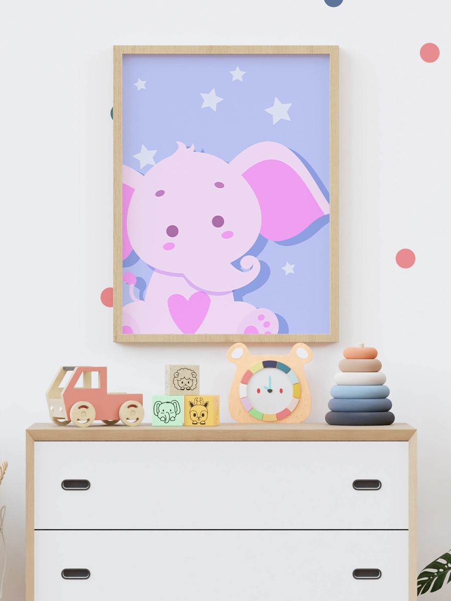 Sevimli Hayvan Fil Çocuk Odası Duvar Poster, Bebek Odası, Dekoratif Poster Çerçevesiz