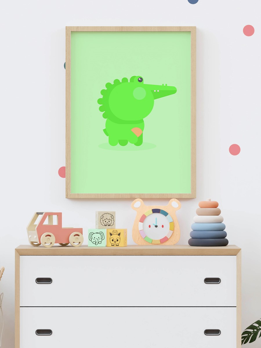Sevimli Hayvan Timsah Çocuk Odası Duvar Poster, Bebek Odası, Dekoratif Poster Çerçevesiz