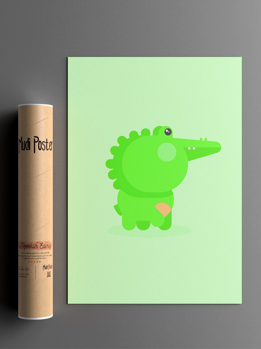 Sevimli Hayvan Timsah Çocuk Odası Duvar Poster, Bebek Odası, Dekoratif Poster Çerçevesiz
