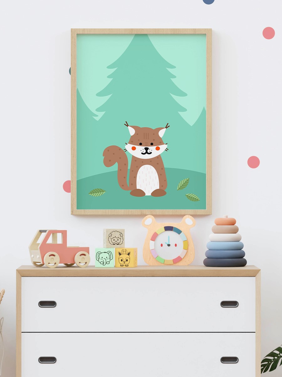 Sevimli Tilki Çocuk Odası Duvar Poster, Bebek Odası, Dekoratif Poster Çerçevesiz
