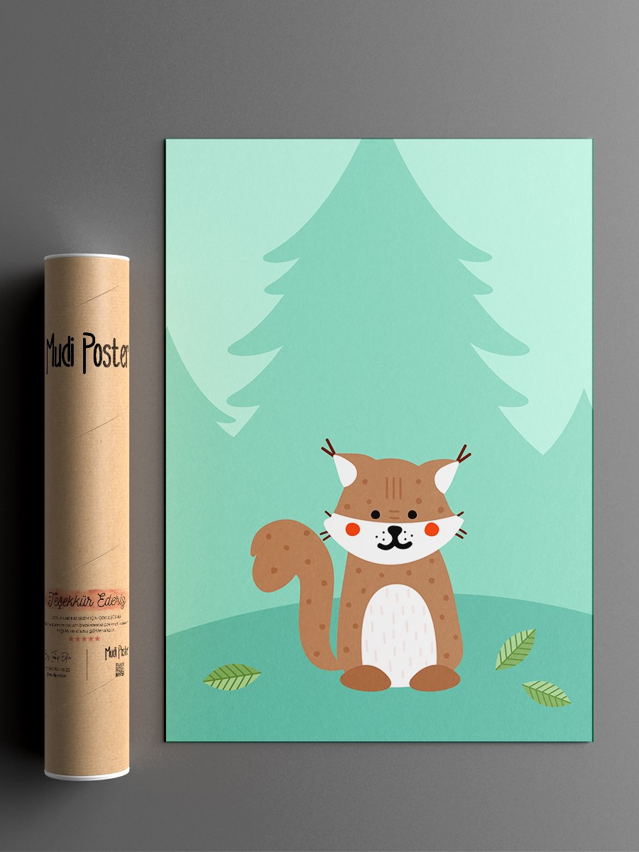 Sevimli Tilki Çocuk Odası Duvar Poster, Bebek Odası, Dekoratif Poster Çerçevesiz