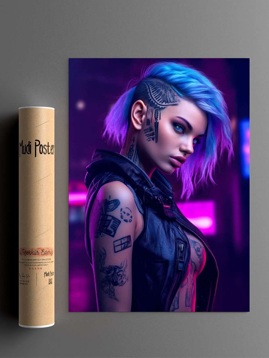Sexy Cyberpunk Girl Anime Poster Çerçevesiz Yüksek Kalite Anime Duvar Poster