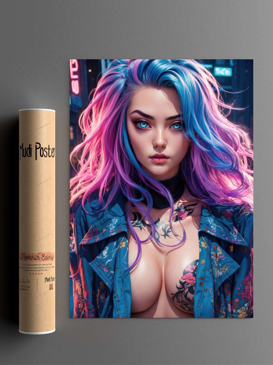 Sexy Cyberpunk Girl Anime Poster Çerçevesiz Yüksek Kalite Anime Duvar Poster