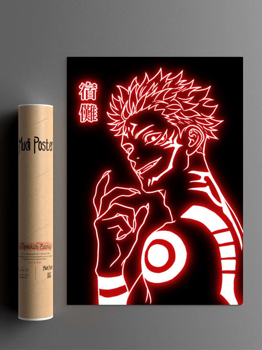 Sukuna Neon art Anime Poster Çerçevesiz Yüksek Kalite Anime Duvar Poster