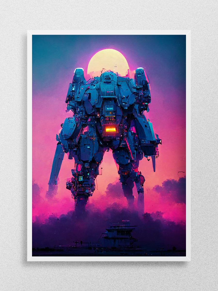 Synthwave Mecha Anime Poster Çerçevesiz Yüksek Kalite Anime Duvar Poster