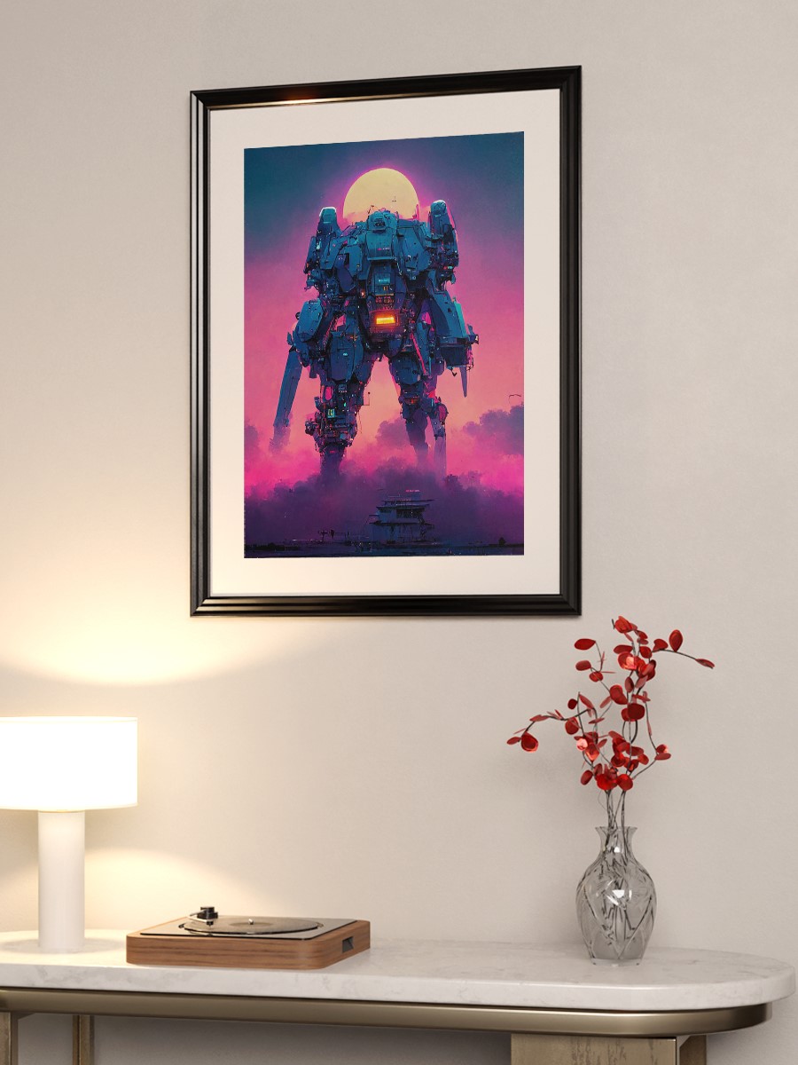Synthwave Mecha Anime Poster Çerçevesiz Yüksek Kalite Anime Duvar Poster
