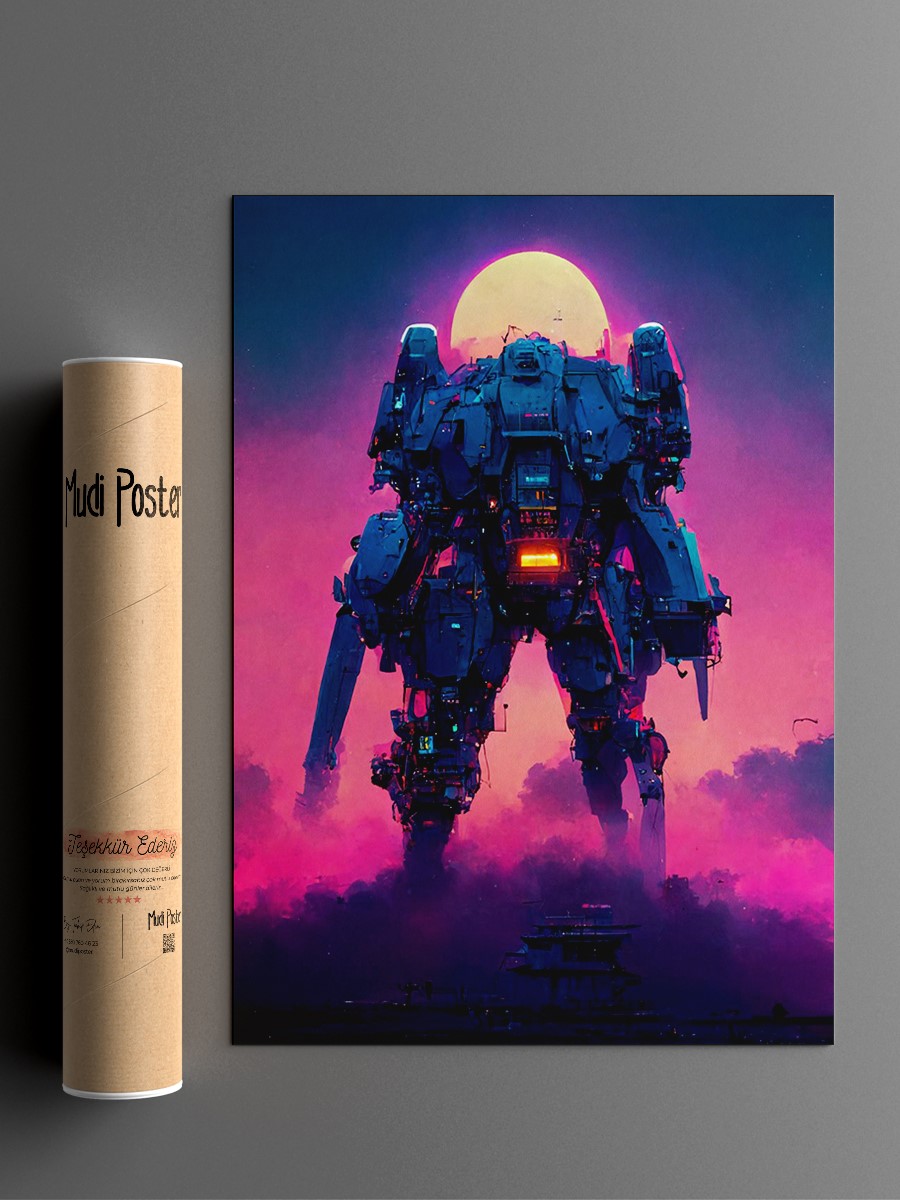 Synthwave Mecha Anime Poster Çerçevesiz Yüksek Kalite Anime Duvar Poster