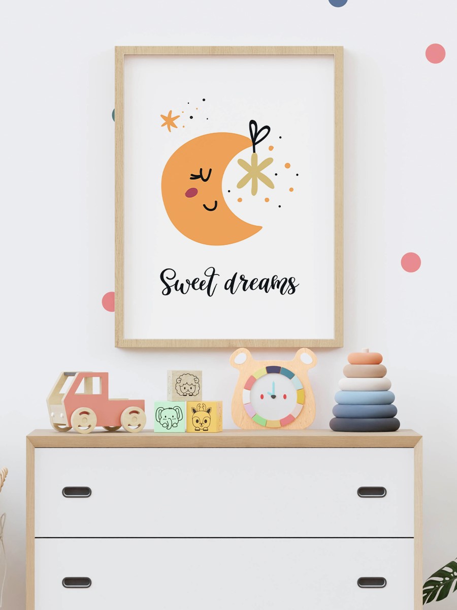 Tatlı Ay Çocuk Odası Duvar Poster, Bebek Odası, Dekoratif Poster Çerçevesiz