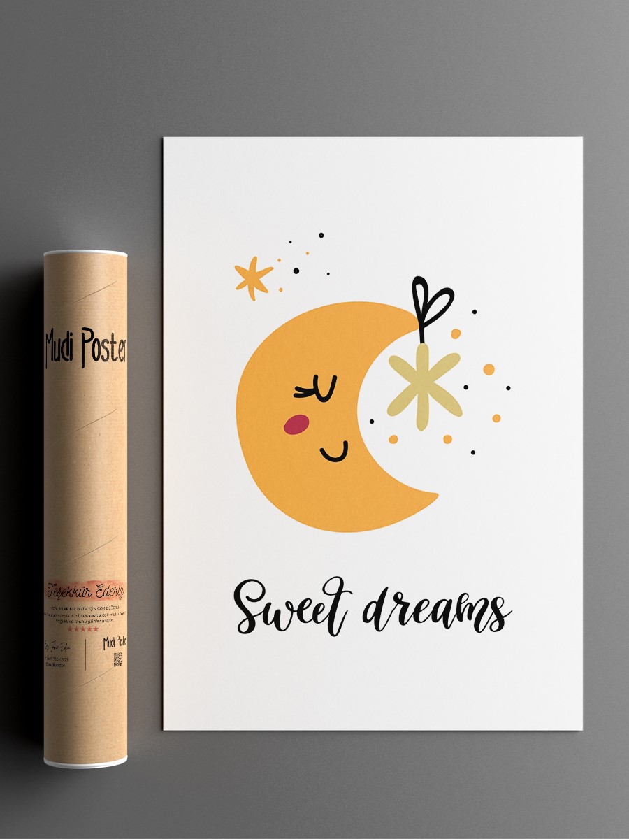 Tatlı Ay Çocuk Odası Duvar Poster, Bebek Odası, Dekoratif Poster Çerçevesiz