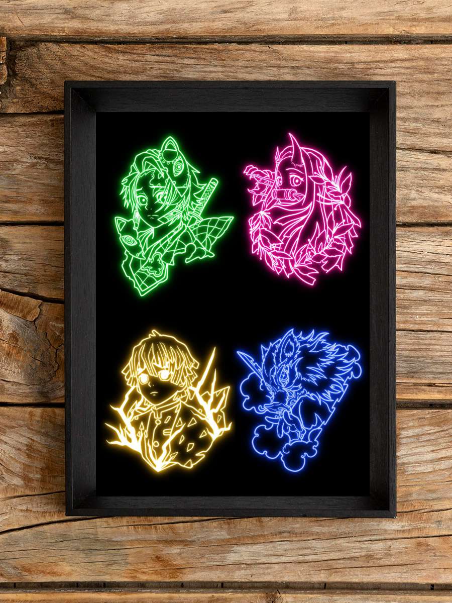 Team demon slayer neon Anime Poster Çerçevesiz Yüksek Kalite Anime Duvar Poster