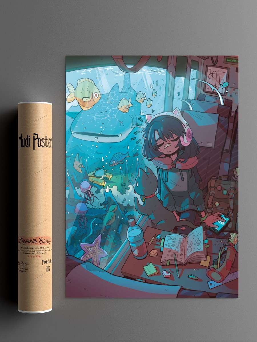 Underwater train Anime Poster Çerçevesiz Yüksek Kalite Anime Duvar Poster