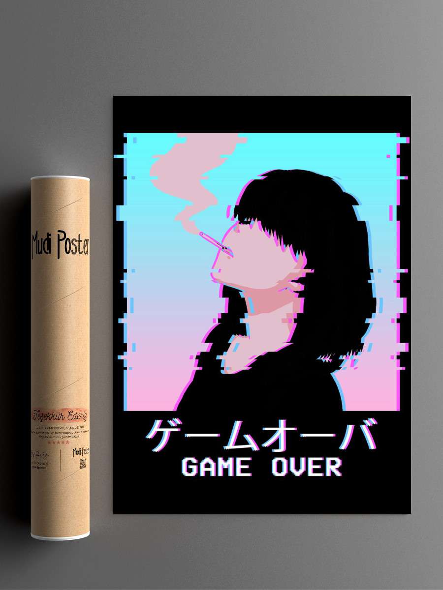 Waifu Anime Girl Smoking Anime Poster Çerçevesiz Yüksek Kalite Anime Duvar Poster