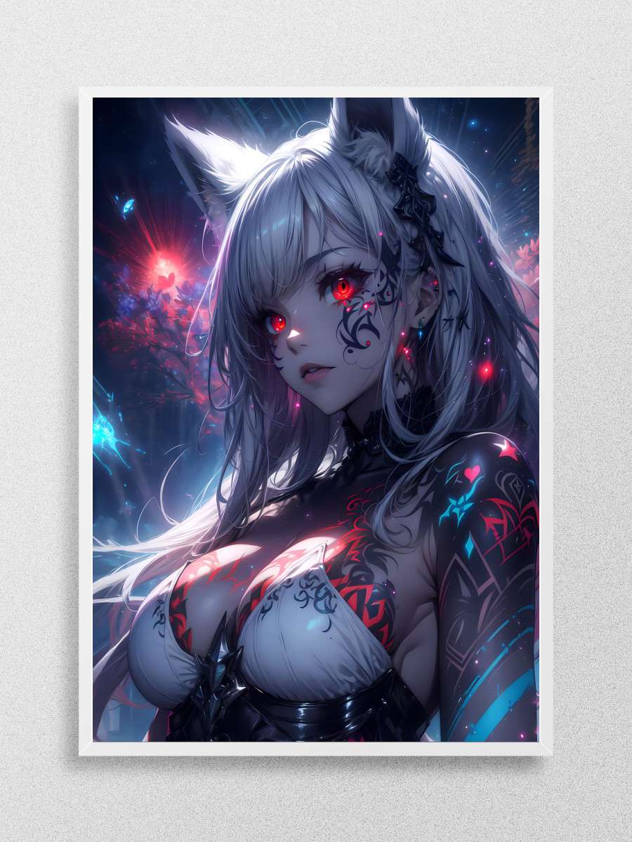 White Anime Fox Girl Anime Poster Çerçevesiz Yüksek Kalite Anime Duvar Poster