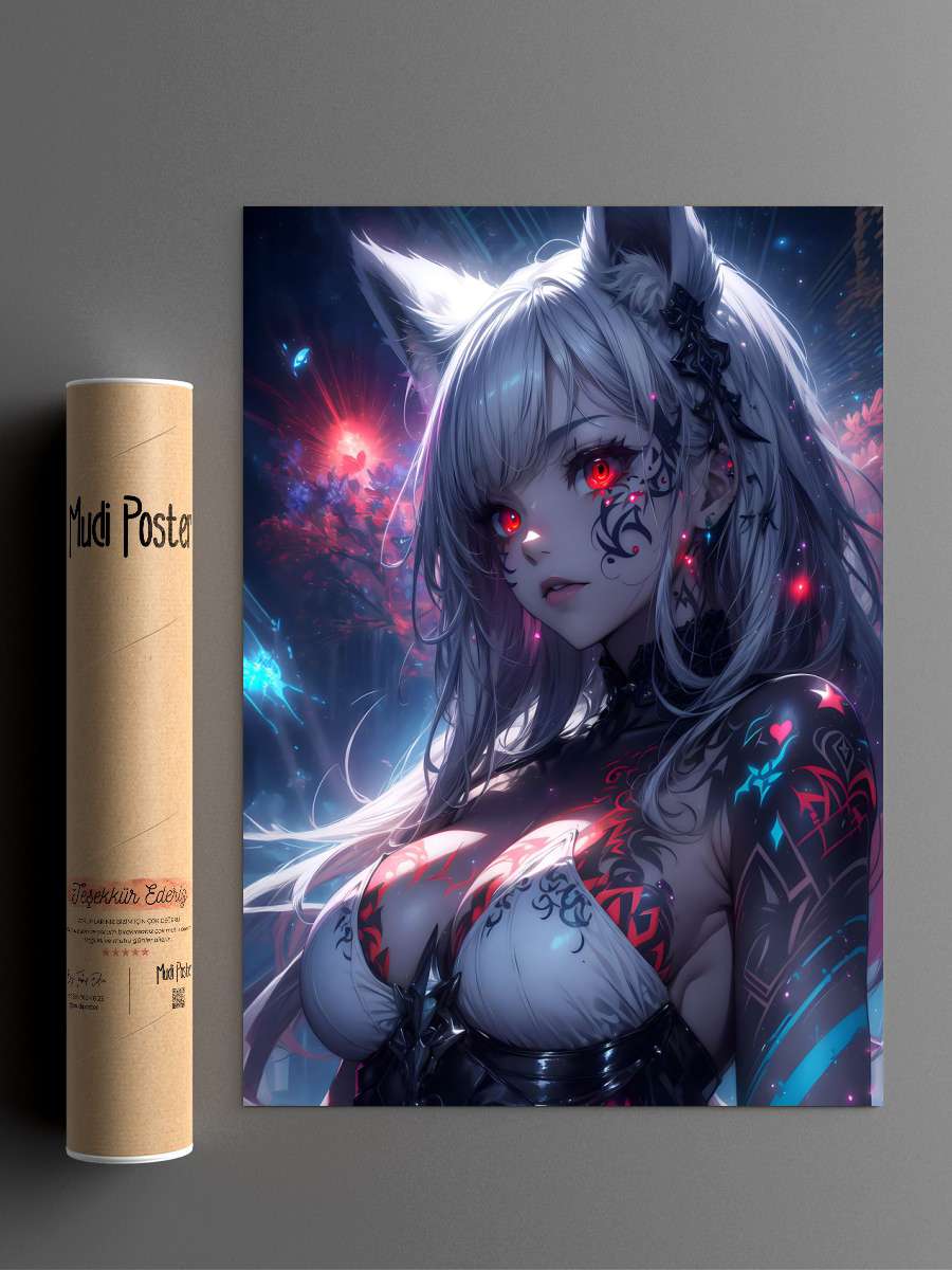 White Anime Fox Girl Anime Poster Çerçevesiz Yüksek Kalite Anime Duvar Poster