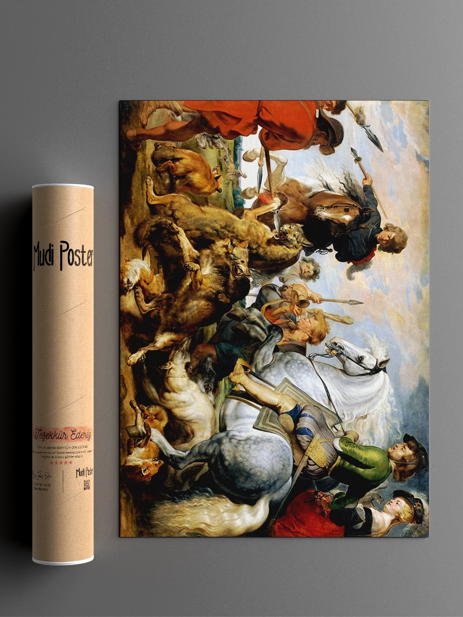 Wolf and Fox Hunt Tablo Sanatsal Ünlü Ressam Poster Çerçevesiz Yüksek Kalite Poster