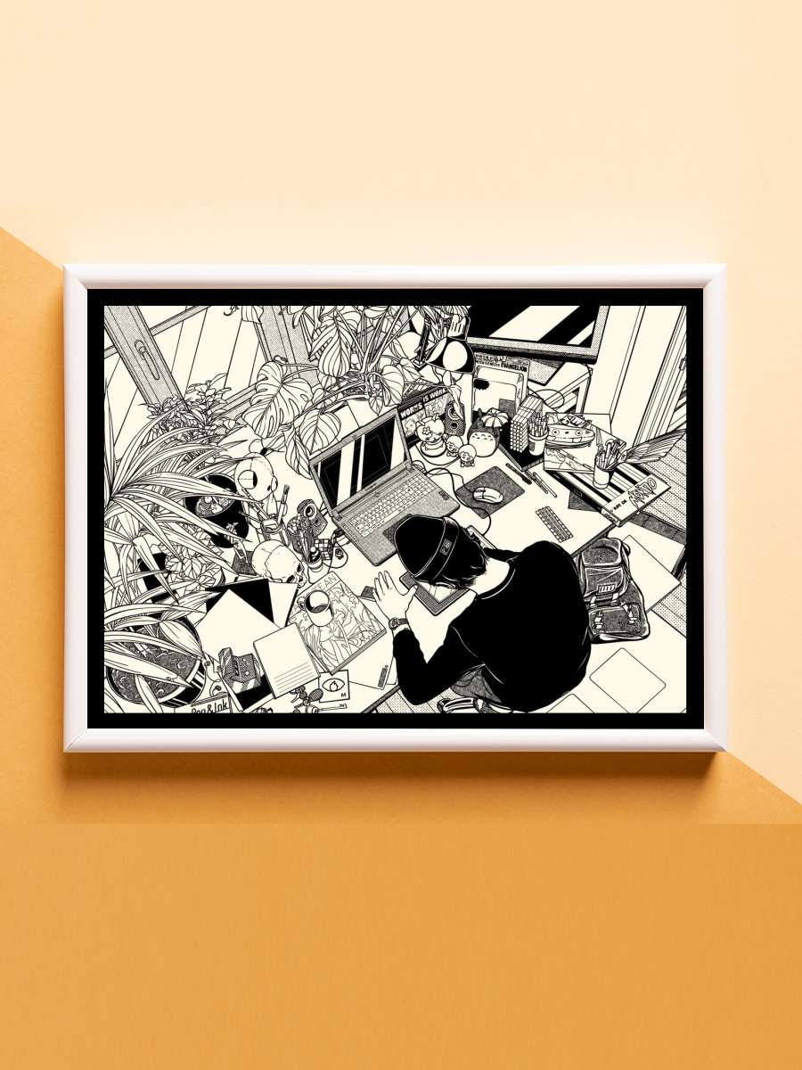 Workspace Anime Poster Çerçevesiz Yüksek Kalite Anime Duvar Poster