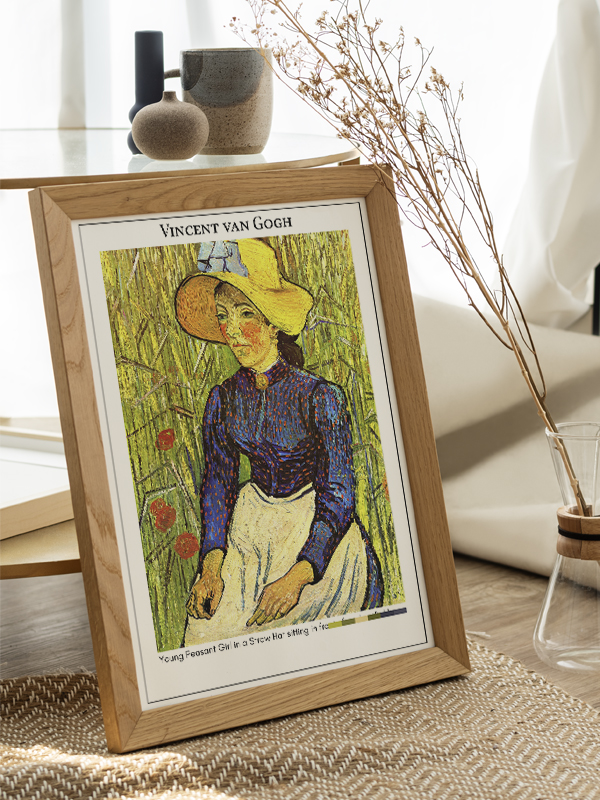 Vincent van Gogh Young Peasant Girl in a Straw Hat sitting in front of a wheatfield Poster