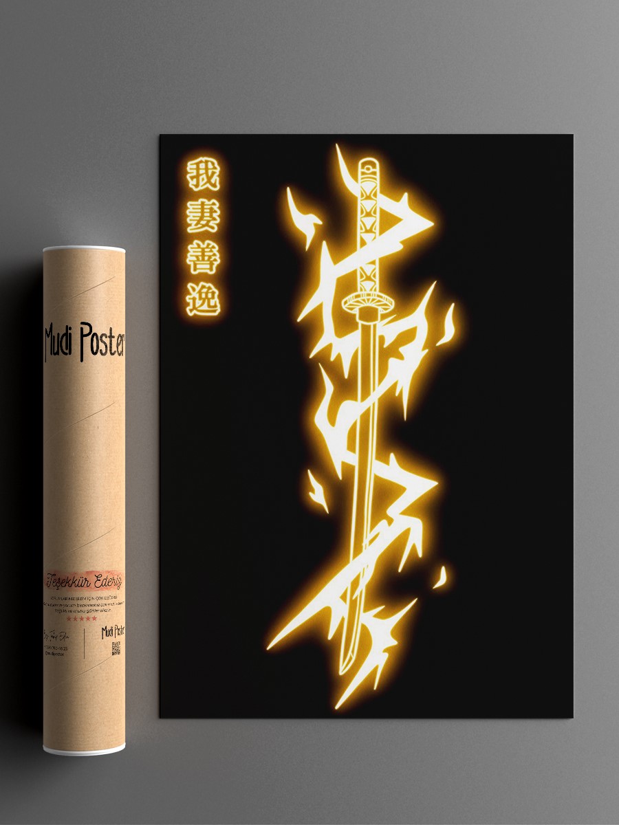 Zenitsu Sword neon Anime Poster Çerçevesiz Yüksek Kalite Anime Duvar Poster